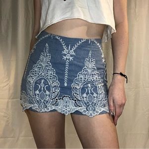 Embroidered Jean skort